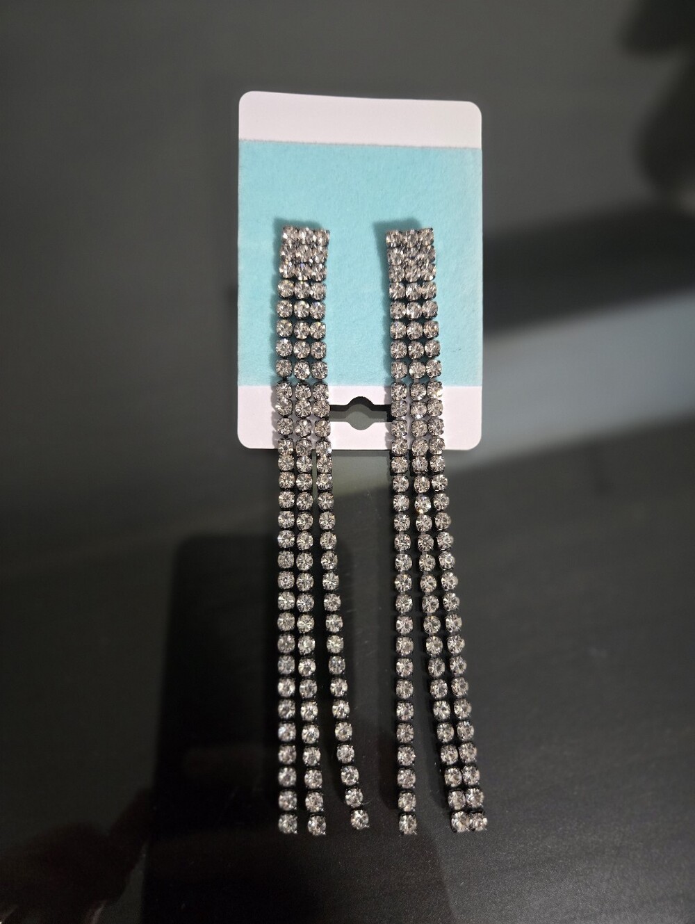 Silver Rhinestone Crystal Fringe Dangle Statement Earrings
